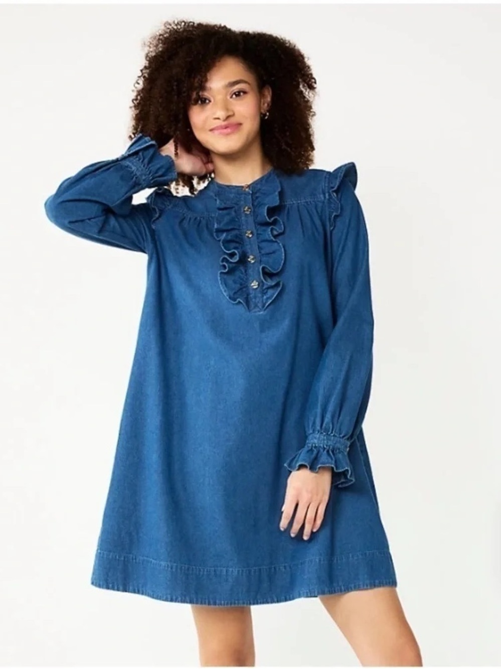 Draper James RSVP New Size Medium Jean Ruffle Long Sleeves Mini Dress